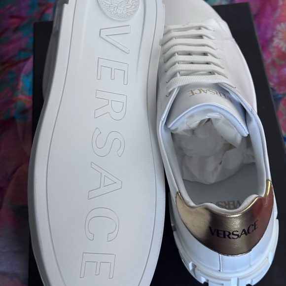 Versace White and Gold Sneakers - Picture 1 of 4